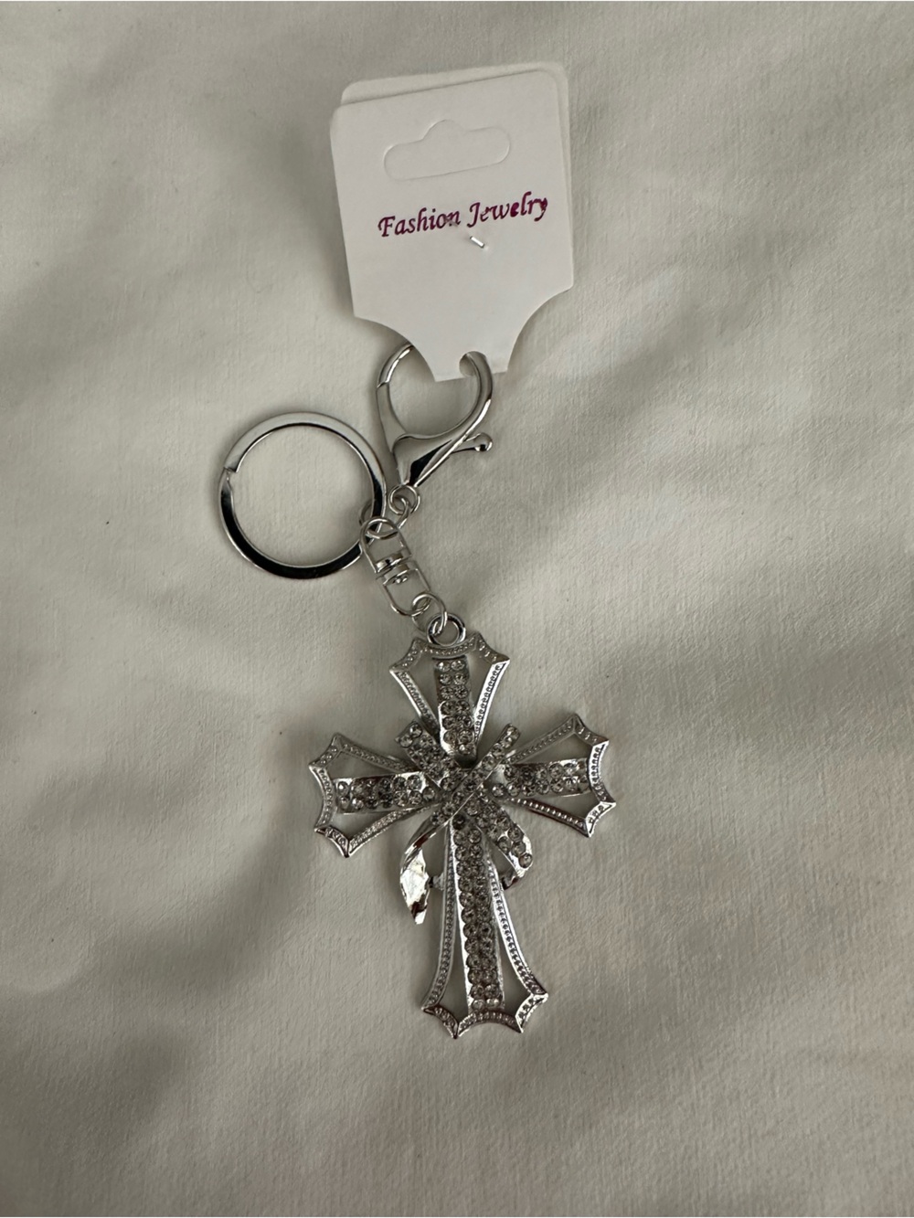 Fashion Jewelry Silver Crystal Cross Key Ring